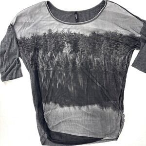 Vintage Y2K Edista‎ M Sheer Mesh Graphic Shirt Whimsigoth Fairy Nature Artsy